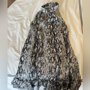 Aqua halter snake print dress with waist belt